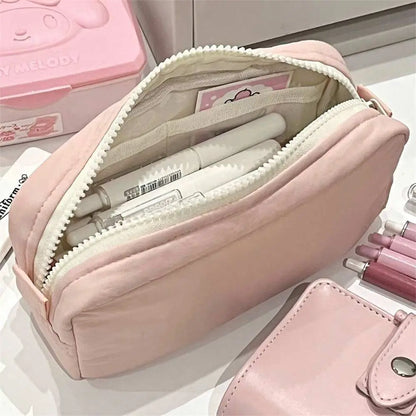 Simplicity Solid Color Pen Bag Zipper Design Large Capacity Pencil Case Portable Stationery Bag Gift