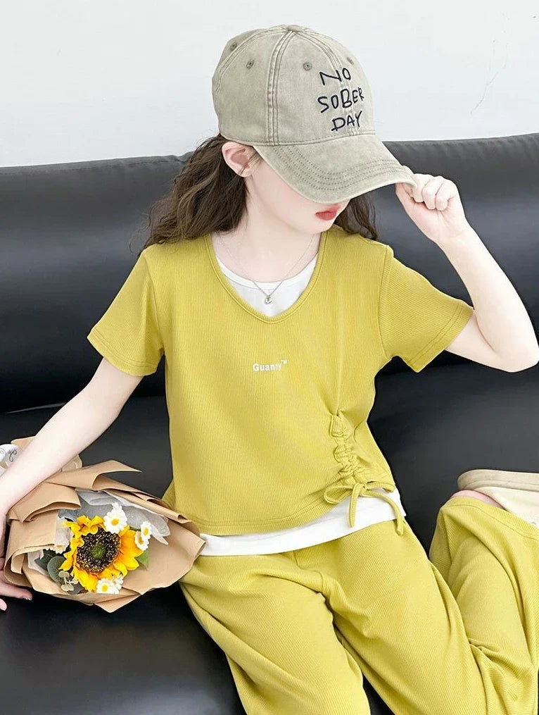 Child Summer Outfit Clothes for Teens Elementary Kids Girl Set Sweatshirt Korean Reviews Many Girls Student Suit 11