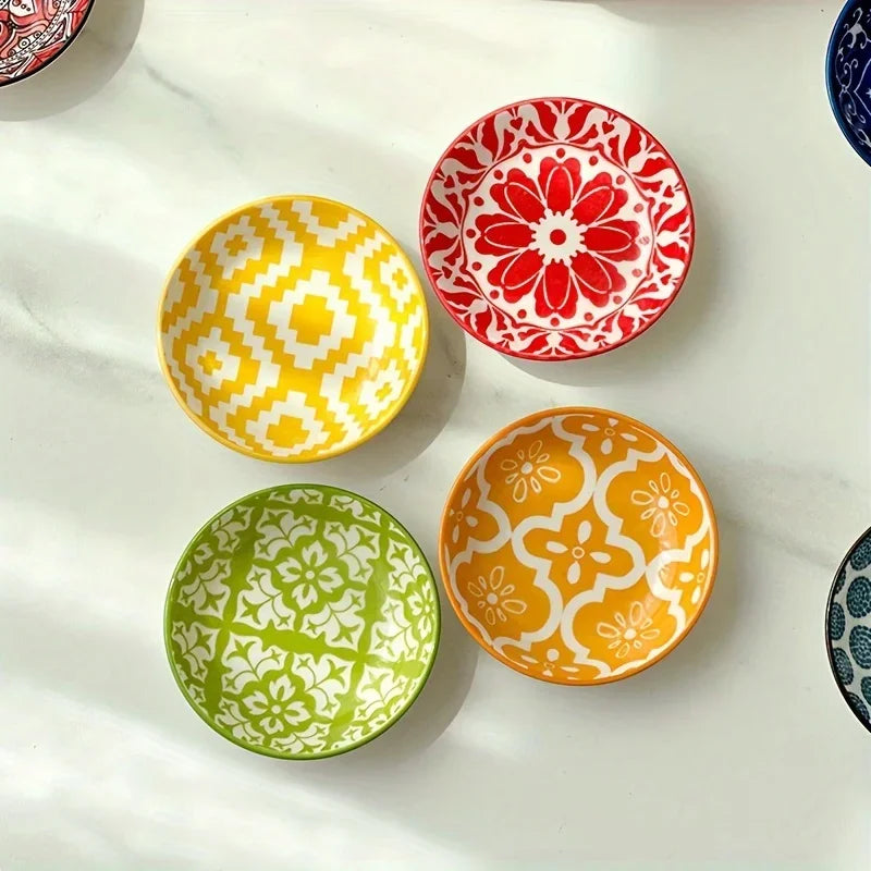 Bohemian Ceramic Condiment Dishes Set Sauce Plates Bowls  Spice Plates for Home  Restaurant Sushi Bar Parties Picnics Camping