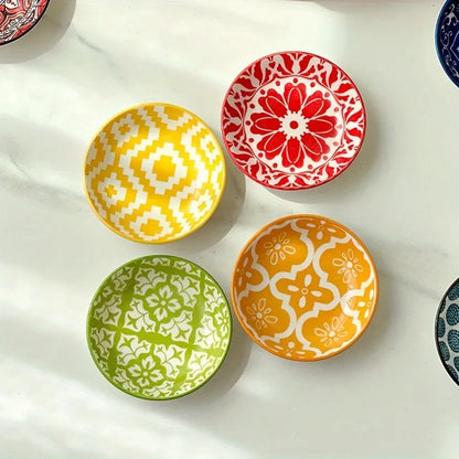 Bohemian Ceramic Condiment Dishes Set Sauce Plates Bowls  Spice Plates for Home  Restaurant Sushi Bar Parties Picnics Camping