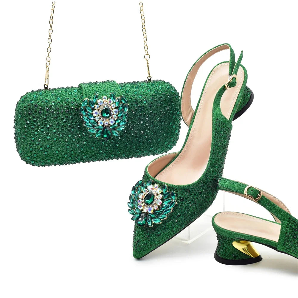 Luxury Designer Pumps Women Full Rhinestone Designer Shoe and Bag Sets From Italy