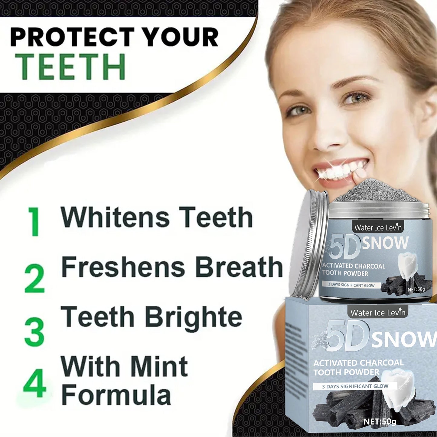Bamboo Charcoal Teeth Whitening Powder - Natural Whitening and Deep Cleaning for Men and Women, Fresh Breath Daily Use Toothpaste, 1 Piece