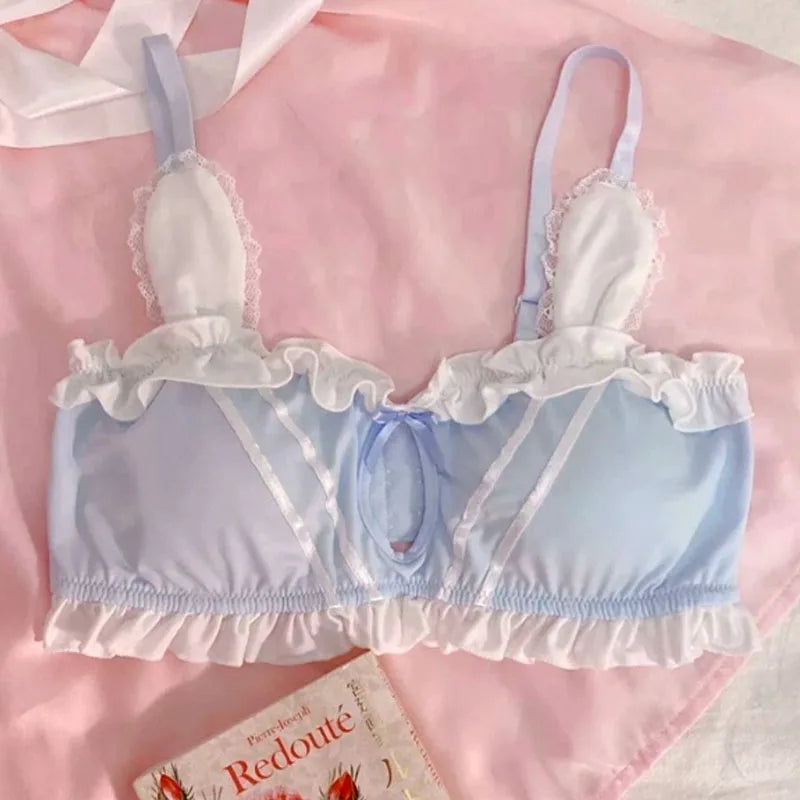 Japanese Lolita Underwear Women's Small Chest Gathering Without Underwire Sexy Bra Soft Comfortable Thin Underpants Bra Set Gift