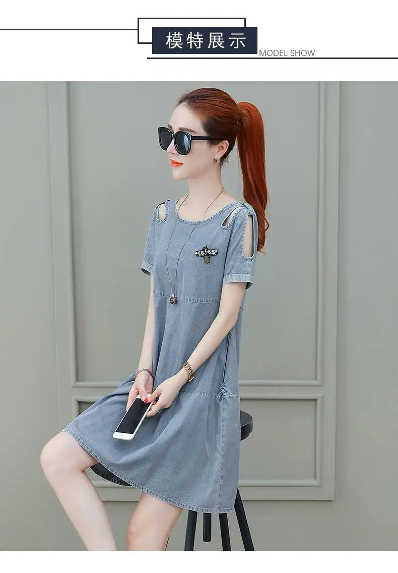 Short sleeved Denim Dress Summer Women's 2024 New College style Fashion Student Loose Dress With pockets Casual Clothing