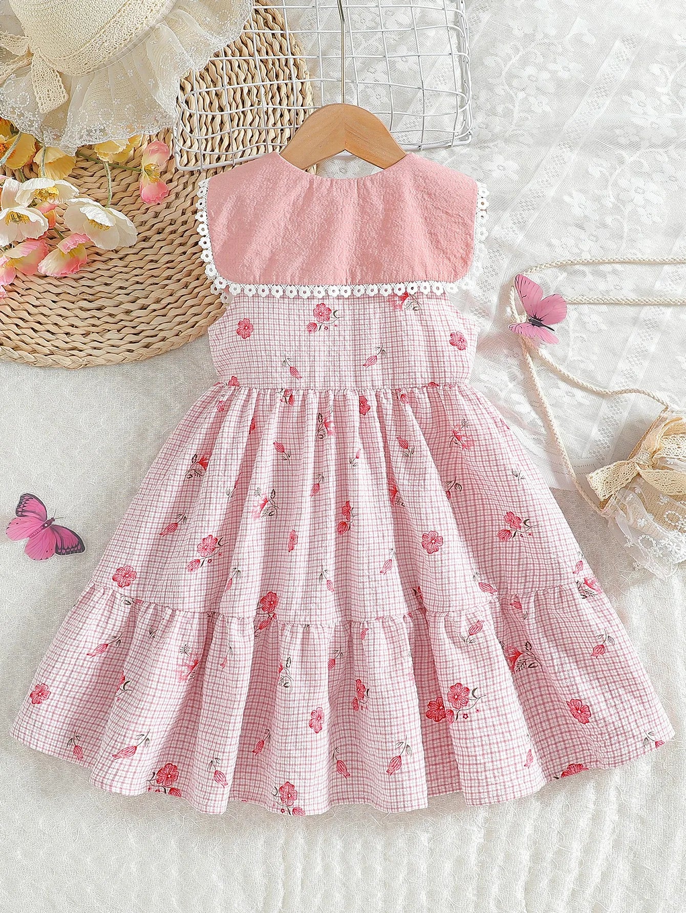 Dresses For Girl Summer Sleeveess Square Collar Print Floral children's Dress Fashion Streetwear Costume