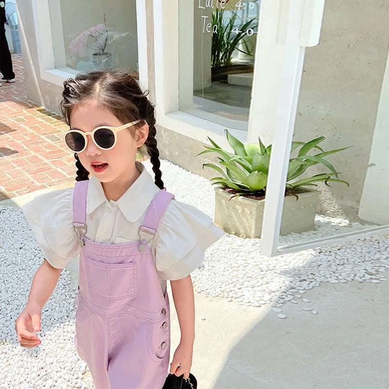 Baby Girl Denim Overalls Pant Pocket Fly Sleeve Shirt Toddler Teen Child Suspender Trousers Kid Dungaree Baby Clothes 3-14Y (Available)