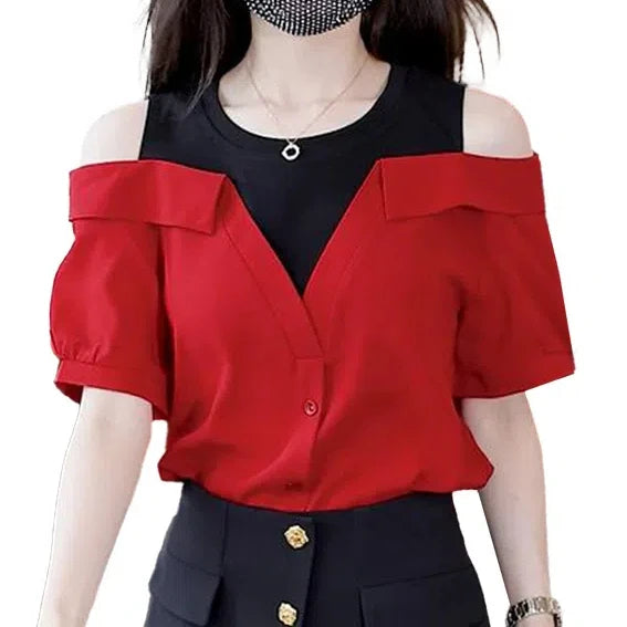Summer Women's Casual Fashion Elegant Commuting Round Neck Pullover with Hollow Open Back Panel Loose Short sleeved Top