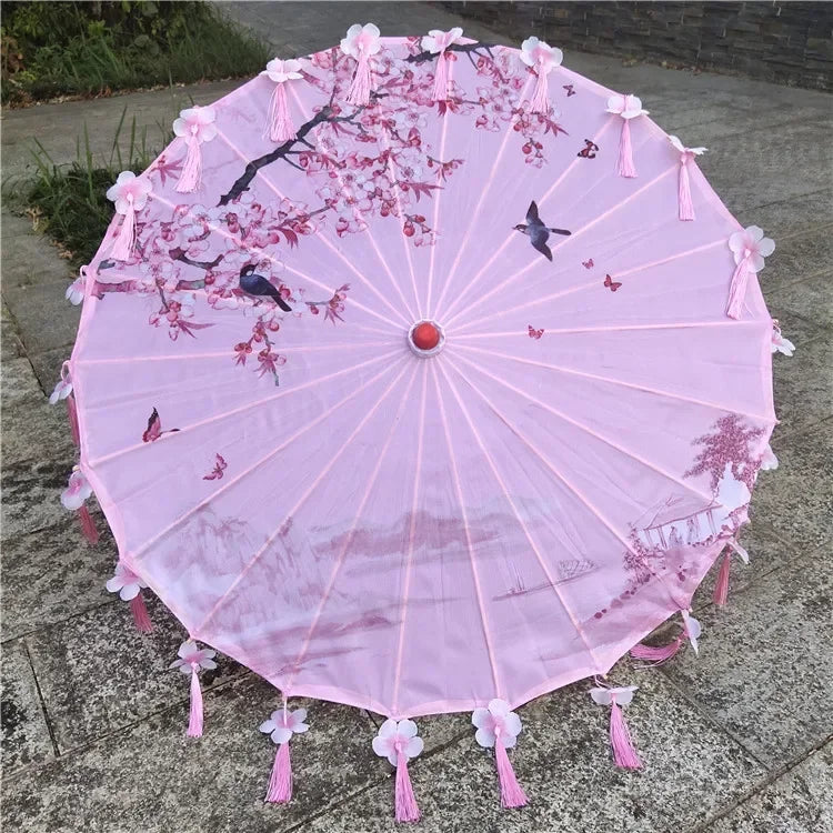 Women Umbrella Japanese Cherry Blossoms Tassel petal umbrella Chinese Style Oil Paper Umbrella