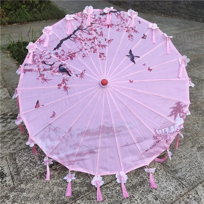 Women Umbrella Japanese Cherry Blossoms Tassel petal umbrella Chinese Style Oil Paper Umbrella