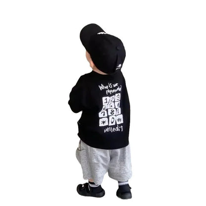 Boys' Short Sleeved Pure Cotton Base Shirt Loose Breathable Handsome Letter Button Stylish