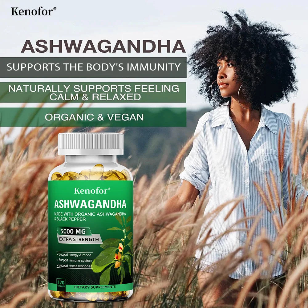 Ashwagandha Supplement 4800 Mg, Natural Adaptogen, Brain and Memory Enhancer, Improved Mood, Sleep and Energy, 120 Capsules