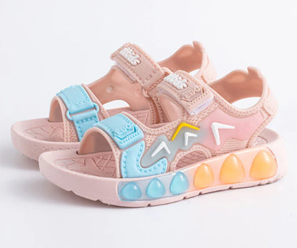 Children' Fashion Sport Sandals Geometric Patterns Breathable Wear-resistant Soft Shoes With Adjustable Velcro For Boys & Girls
