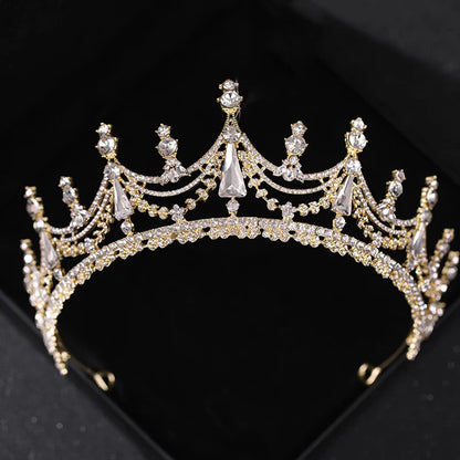 Gold Crystal Tiaras And Crowns Headband Rhinestone Prom Diadem Crown Bridal Wedding Hair Accessories Jewelry Crown Tiara Gift