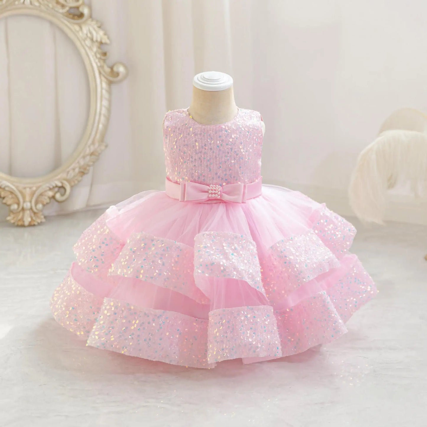 2025 Summer Girls Party Dresses 1-6 Years Kids Glittering Princess Dress Baby High-end First Birthday Party Evening Dress