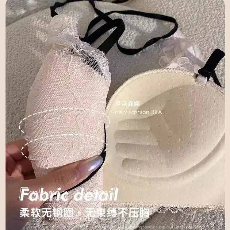 Lace lingerie for women, gathering small breasts, preventing sagging, adjustable, underwire-free, breathable back bra