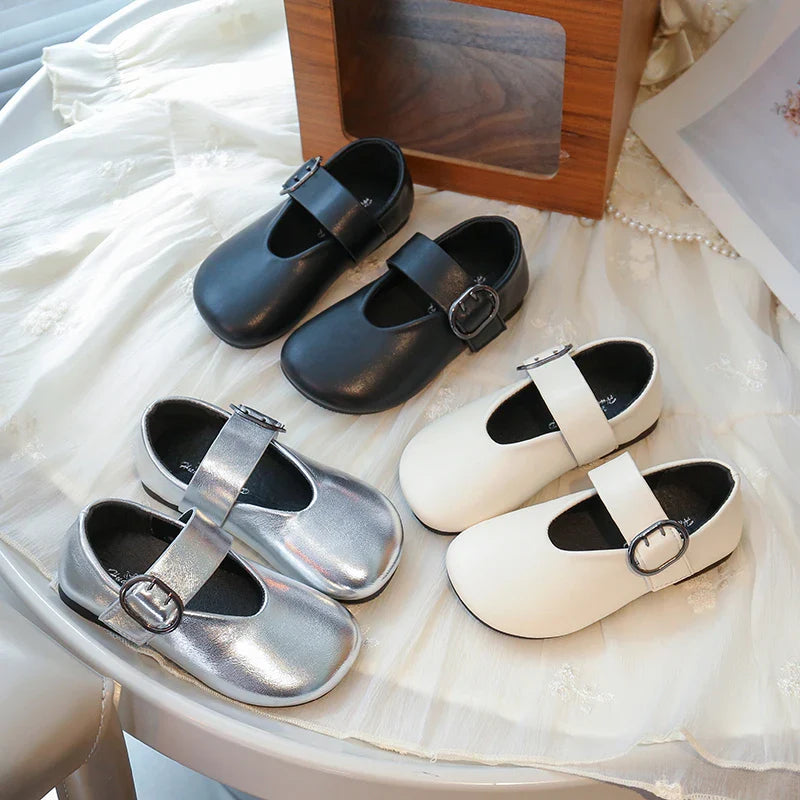 Girls' leather shoes spring new children's round toe flat fashion simple princess shoes single shoes