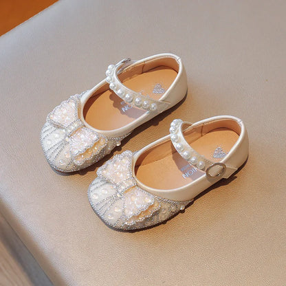 Children's Leather Shoes Bling Sequins Bowknot Princess Shoes for Girls Sweet Chic Kids Causal Wedding Shoes Shallow Versatile