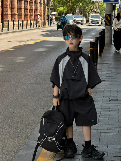 New Handsome Casual Work Clothes Set for Children, Boys' Sports and Leisure, Breathable Two Piece Set, Trendy