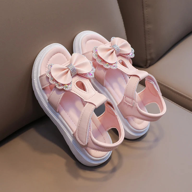 Solid Bow Children's Summer Shoes Cute 2025 Beach Non Slip Sandals For Baby Girls Footwear Soft Infant Kids Fashion Sandals