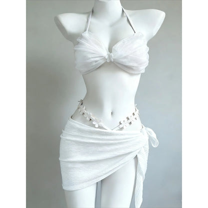 2026 New High Waist Fairy Sweet 4-Piece Women's Split Bikini Set Print Long Sleeve Swimwear Trendy Beach Vacation Fairy Swimsuit
