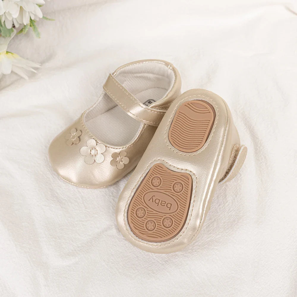 Gold Tie Cute Bow Flower Baby Princess Shoes Wedding Birthday Party Non-Slip Soft Sole Baby Toddler Shoes