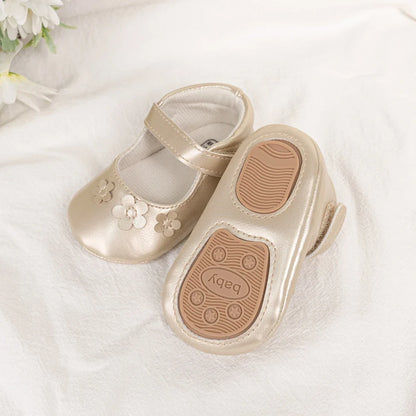 Gold Tie Cute Bow Flower Baby Princess Shoes Wedding Birthday Party Non-Slip Soft Sole Baby Toddler Shoes