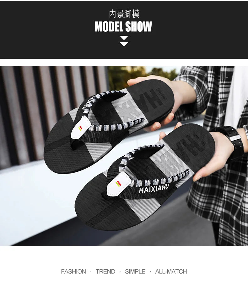 Men Slides Cloth Tape Woven Color Matching Stripe Wear-resistant Slippers Size 39-45