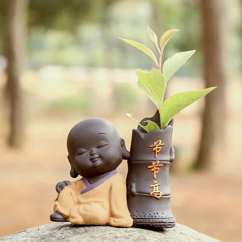 Fortune Lucky Cute The Little Monk Purple Clay Tea Pet Home Decor Mini Water Planting Flower Vase (Available)