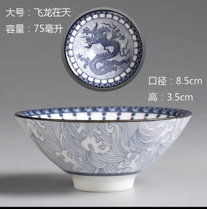 Blue and White Porcelain Cone Teacup Anti Scaling Hand-painted Tasting Tea Bowl Travel Meditation Cup Chinese Tea Set 70ml