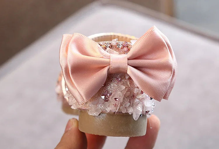 2023 Crystal Bow Single Shoes Summer Girls Fashion Princess Soft Shoes Children Pu Leather Flat Baby Rhinestone Sandals A986