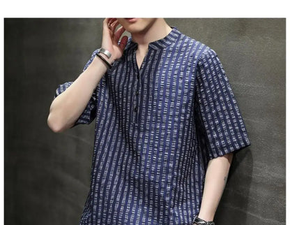 Men's Light Blue Denim Shirt Oversized Short Sleeve Button-Down Casual Top(Available)