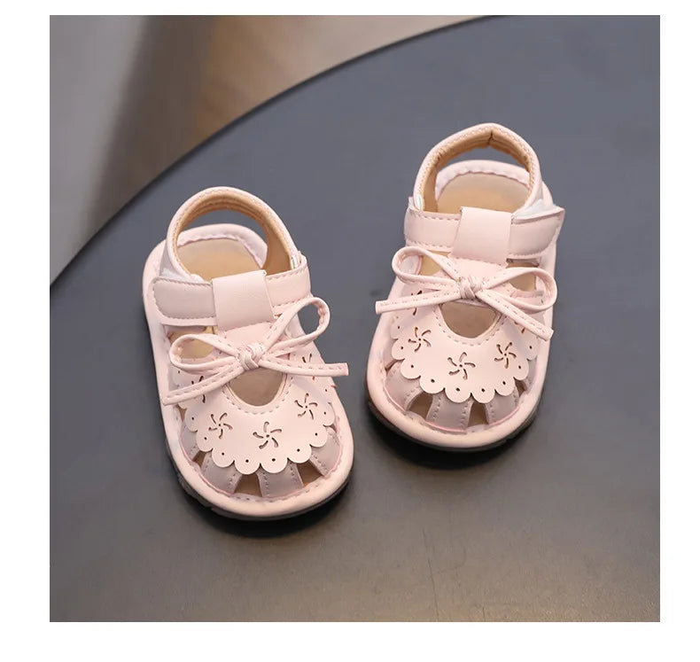 Baby Girl Sandals Summer Infant Shoes Outwear First Walkers Cute Sweet Close-toed Sandals For Girl Pink, Beige