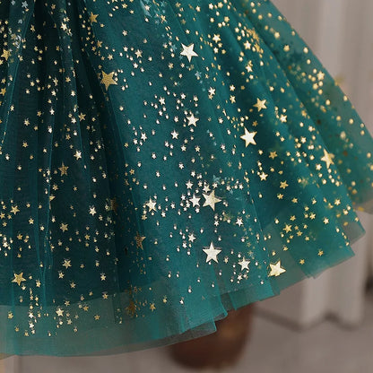 Child's Party Dress Children's Summer Princess Bow Star Sequin Gauze Skirt Girls Skirt Sweet Dress Fashion Kid's Dress Puffy