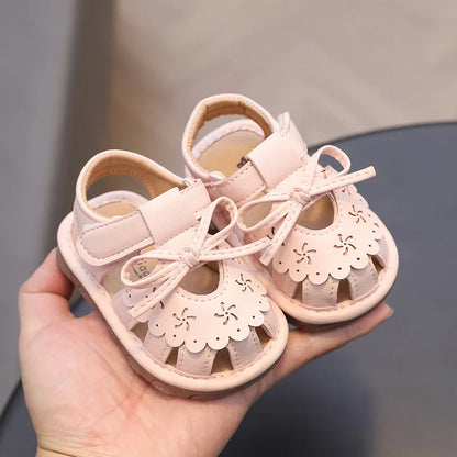Baby Girl Sandals Summer Infant Shoes Outwear First Walkers Cute Sweet Close-toed Sandals For Girl Pink, Beige