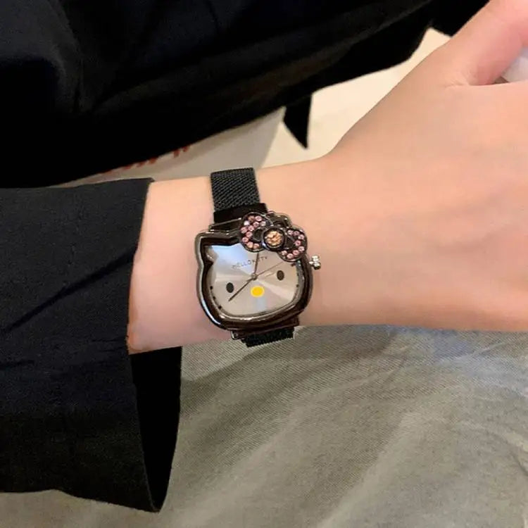 Hello Kitty Cartoon Watch Cute Student Fashion Watch Bow Decoration Quartz Wristwatch Girl Christmas Gift