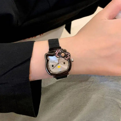 Hello Kitty Cartoon Watch Cute Student Fashion Watch Bow Decoration Quartz Wristwatch Girl Christmas Gift