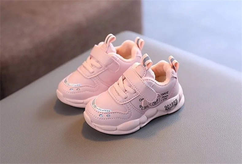 Autumn Winter Casual Shoes for Baby Boys Girls Plush Warm Kids Sneakers Solid Walking Shoes Toddler PU Leather Cotton Shoes