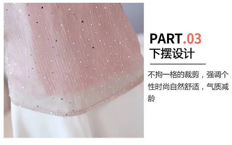 Chiffon Base Shirt with Mid Sleeves Versatile New Spring Sweet and Fashionable Korean Women's Top