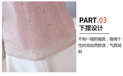 Chiffon Base Shirt with Mid Sleeves Versatile New Spring Sweet and Fashionable Korean Women's Top