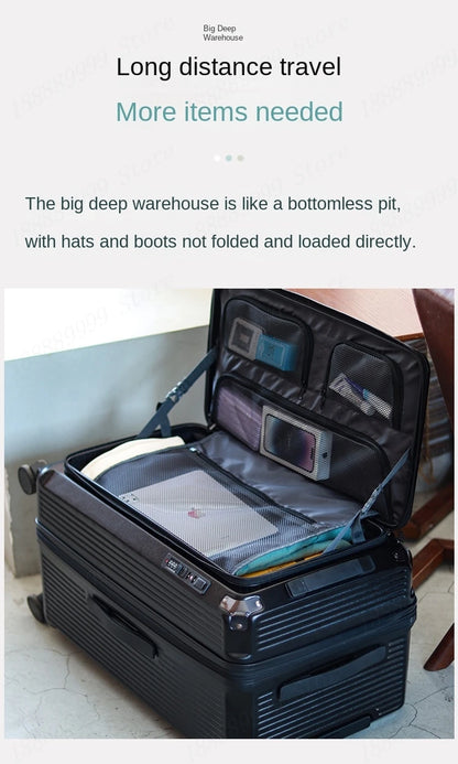 Large Capacity PC Material Suitcase 20/28/32/34-inch Deep-Compartment Travel Luggage with Combination Lock Side-Open Hard Shell