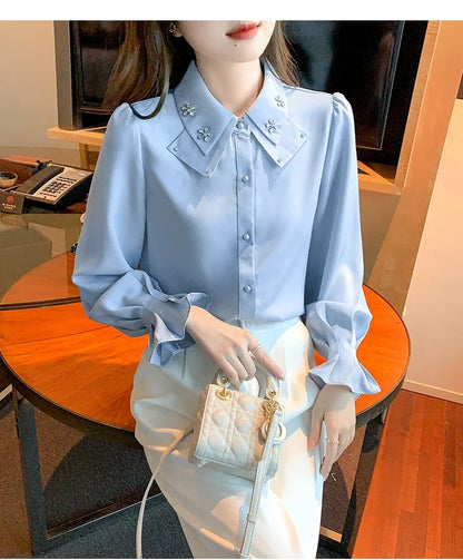 Elegant Long Sleeve Chiffon Shirts Women Autumn Winter Fashion White Blusa Feminina Korean Style Office Ladies Tops Blouses