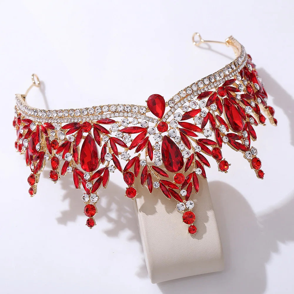 Luxury Big Water Drop Crystal Opal Tiara For Women Girls Wedding Bridal Birthday Party Crown Hair Dress Accessory