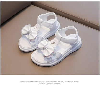 Girls Baby Bow Sandals Summer New Versatile Anti Slip Outdoor Student Princess Sandals Sweet Fashion Summer Kids Beach Sandals