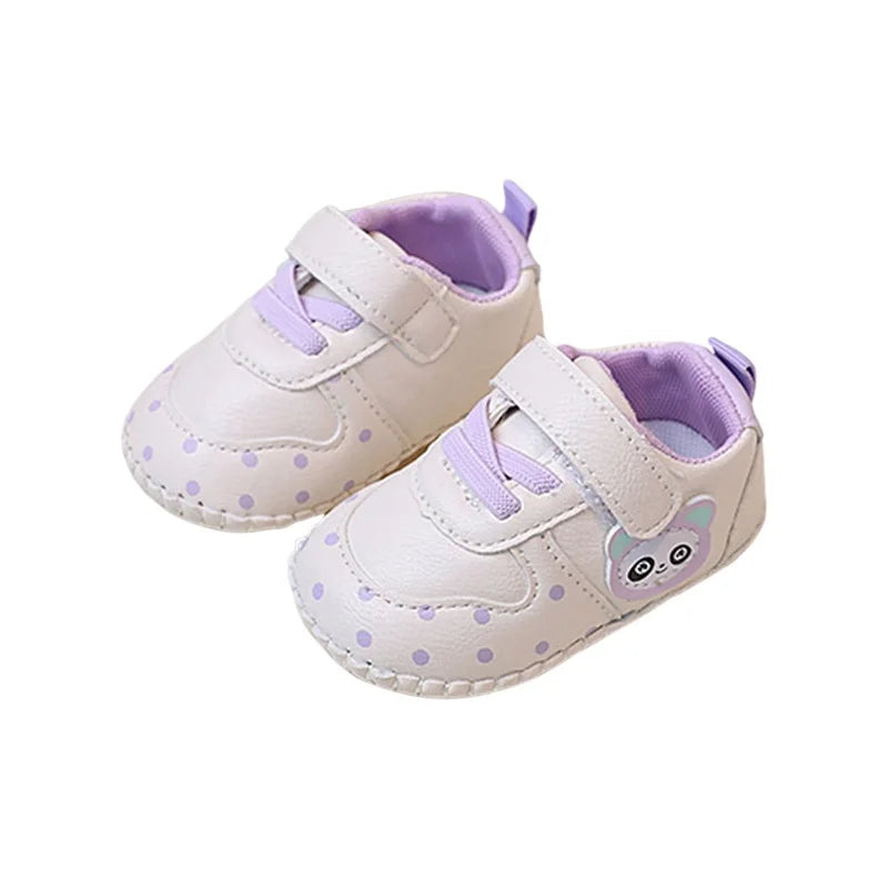 Baby Girls Synthetic Leather Flat Shoes Spring Autumn Anti-Slip Sole Cartoon Infant Shoes