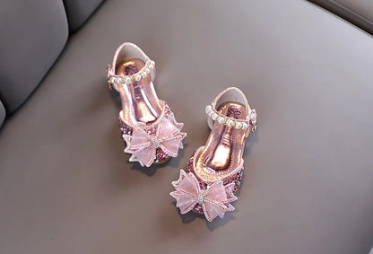 Girls Sandals Princess Single Shoes Rhinestone Butterfly Dance Kids Shoes Glitter Leather Party Dress Wedding Shoes E615