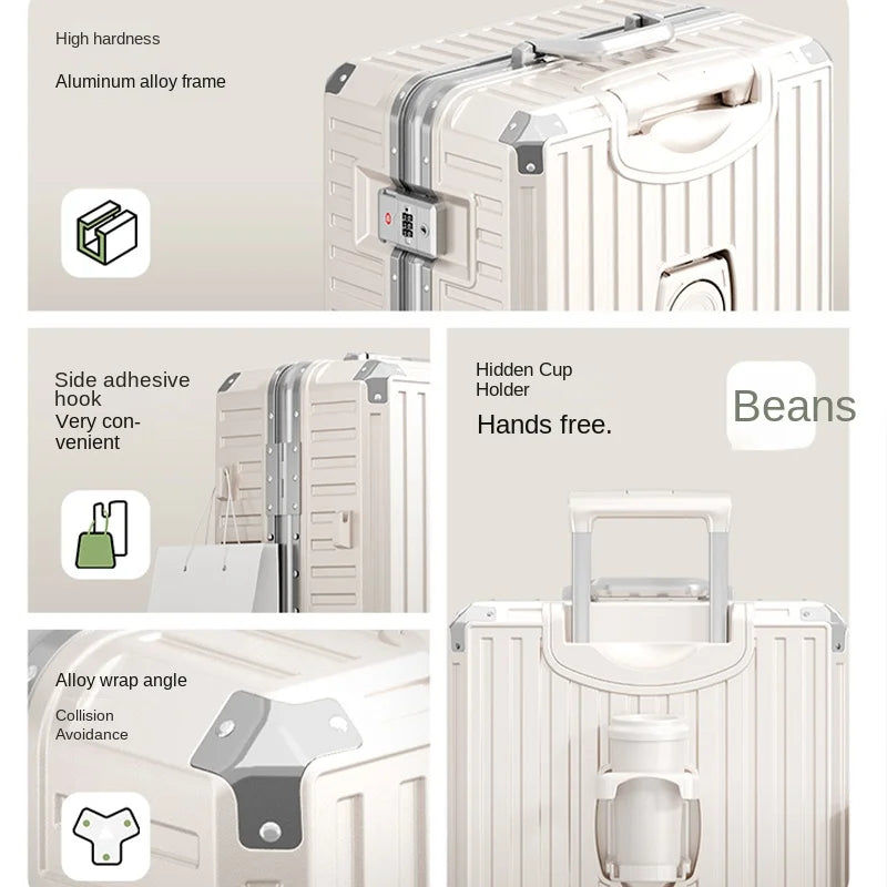 Luggage Unisex 20-inch Carry-On Suitcase 29-inch Large Capacity Aluminum Frame Travel Password Suitcase with Smooth wheels