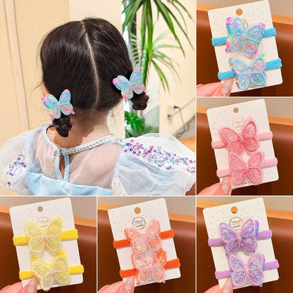 Girls Hair Rope Sequins Butterfly Elastic Hair Bands Candy Colors Scrunchies Ponytail Holder Rubber Bands