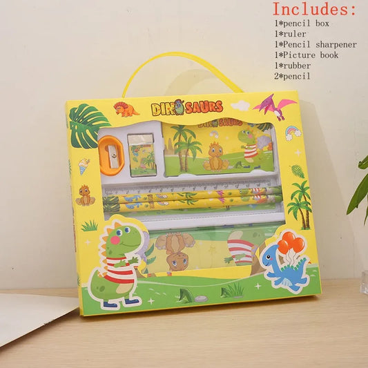 Stationery Gift Cartoon  Student Stationery Set Pencil Eraser Ruler Pencil Sharpener Pencil Case Drawing Book Multifunction