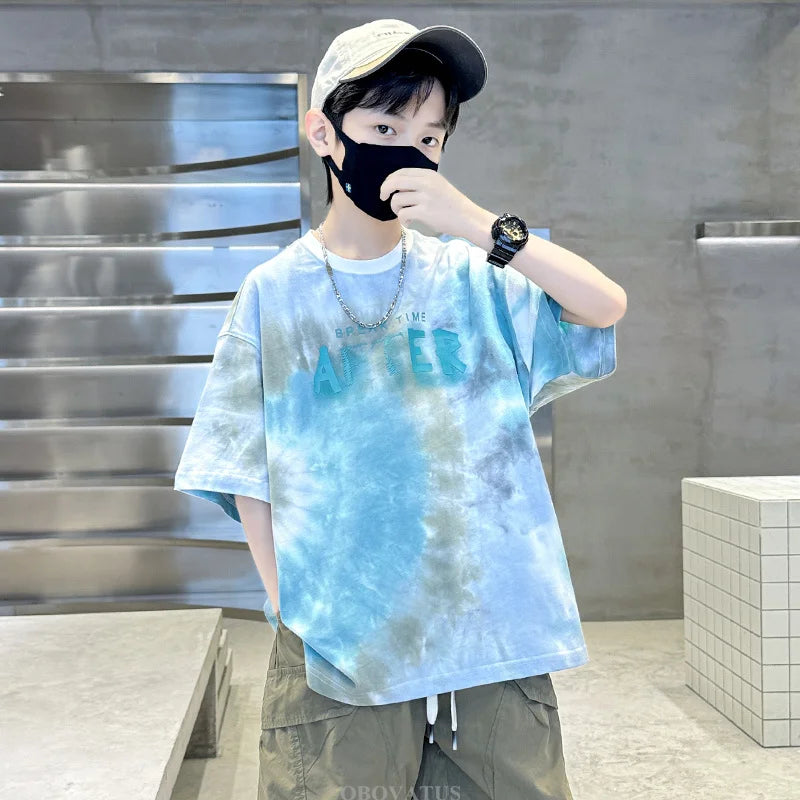 Korean Child Tee Top Clothing School Kids Summer Short Sleeve T-Shirt for Boys O-Neck Casual Tshirt Kids Luxury Clothes Costume
