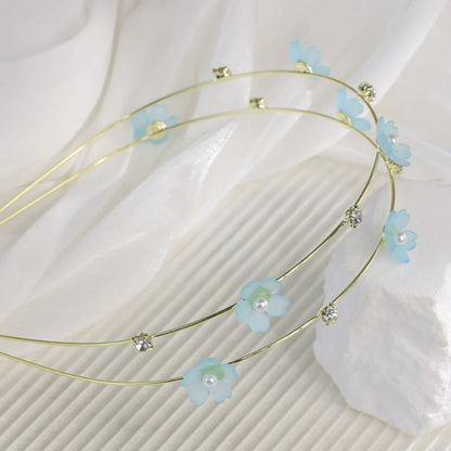 Double Layer Rhinestone Flower Hairbands for Women Fashion Elegant Metal Hair Hoop Korean Style Headwear Girls Hair Accessories